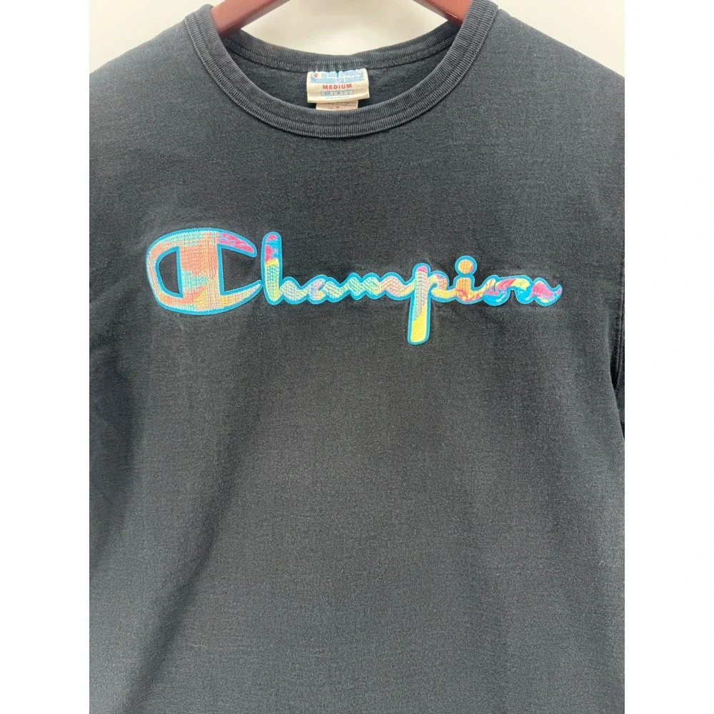 Champion T Shirt‎ Black Rainbow Logo Graphic Tee Mens Medium